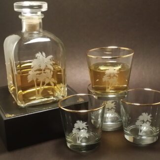 Decanter & Two Cocktail Glasses Game Fish Glasses