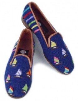 Fleur de Lis--Navy Needlepoint Womens Shoe, Special Order,By Paige