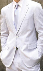 Dann Classic Summer Suits NAVY/White Seersucker, 100% Cotton, 2 Button Center Vent, Plain Front Pant